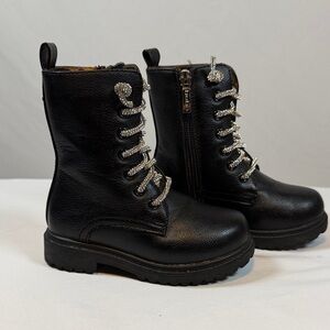 BEBE Girls Black Boots with Silver Laces Size Youth Girls 8